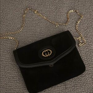Gucci Authentic Black Velvet Clutch with gold chain